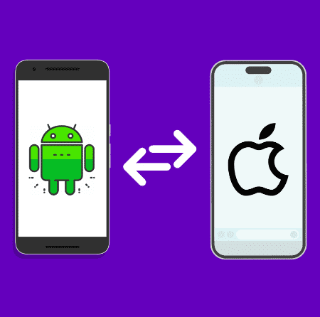 Téléphones séparer par deux flèches